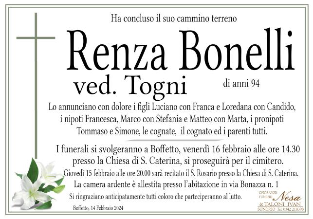 Necrologio Renza Bonelli ved. Togni