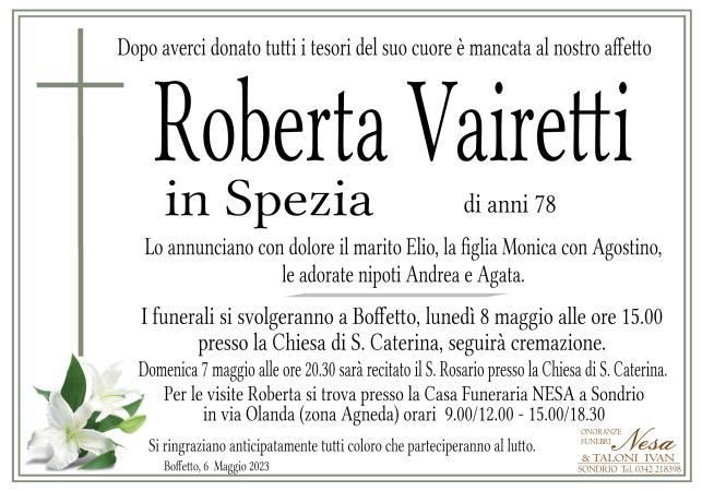 Necrologio Roberta Vairetti in Spezia