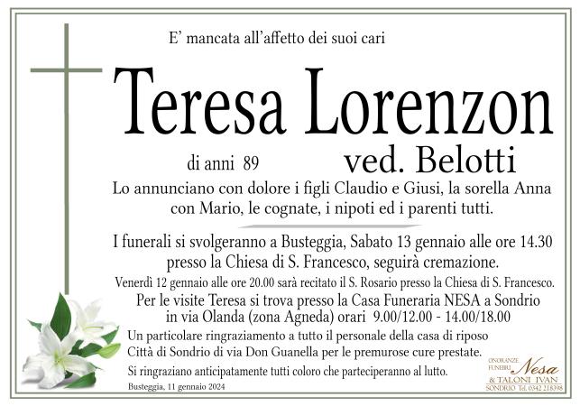 Necrologio Teresa Lorenzon ved. Belotti