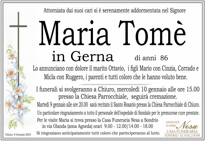 Necrologio Maria Tomè in Gerna