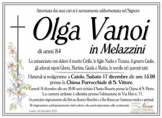 Necrologio Olga Vanoi in Melazzini