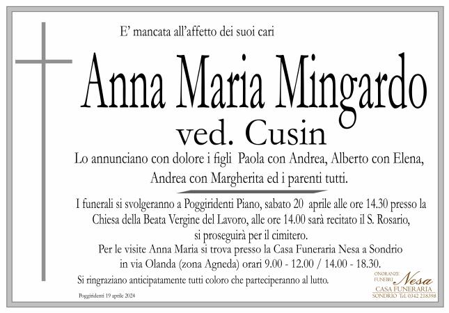 Necrologio Anna Maria Mingardo ved. Cusin