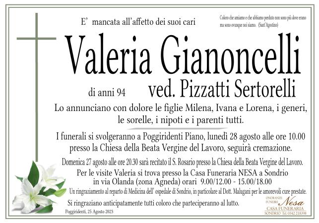 Necrologio Valeria Gianoncelli ved. Pizzatti Sertorelli