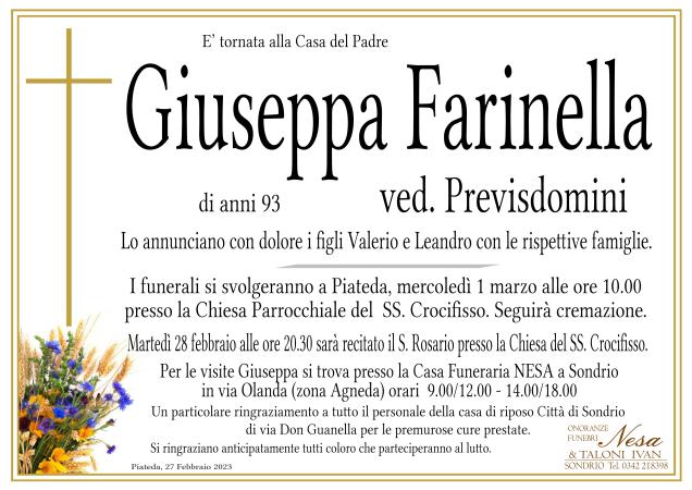 Necrologio Giuseppa Farinella ved. Previsdomini