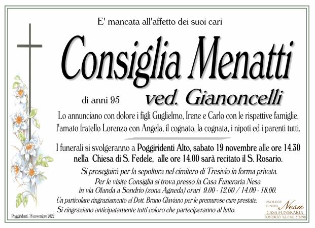 Necrologio Consiglia Menatti ved. Gianoncelli