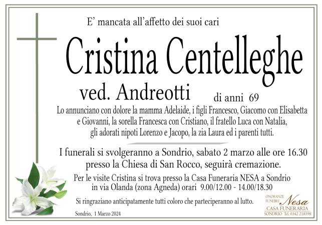 Necrologio Cristina Centelleghe