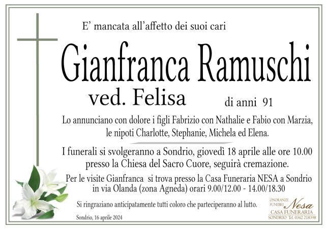 Necrologio Gianfranca Ramuschi ved. Felisa
