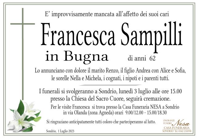 Necrologio Francesca Sampilli in Bugna