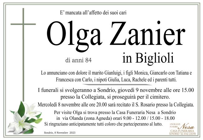 Necrologio Olga Zanier in Biglioli