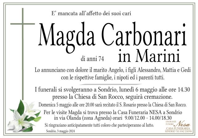 Necrologio Magda Carbonari in Marini