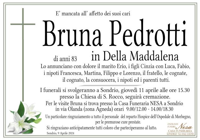 Necrologio Bruna Pedrotti in Della Maddalena