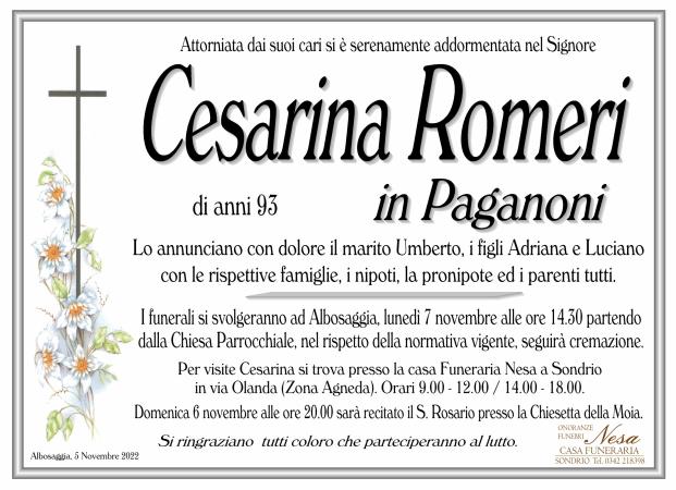 Necrologio Cesarina Romeri in Paganoni