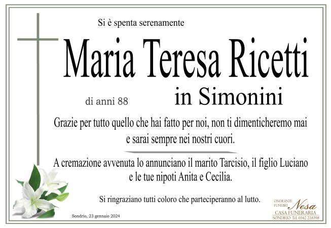 Necrologio Maria Teresa Ricetti in Simonini