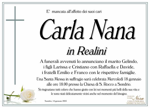 Necrologio Carla Nana in Realini