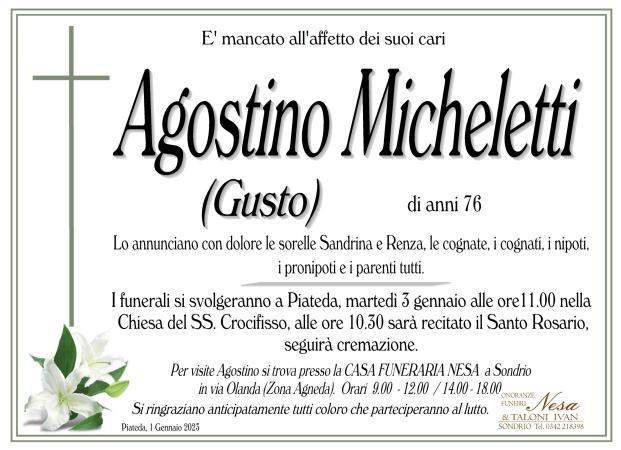 Necrologio Agostino (Gusto) Micheletti