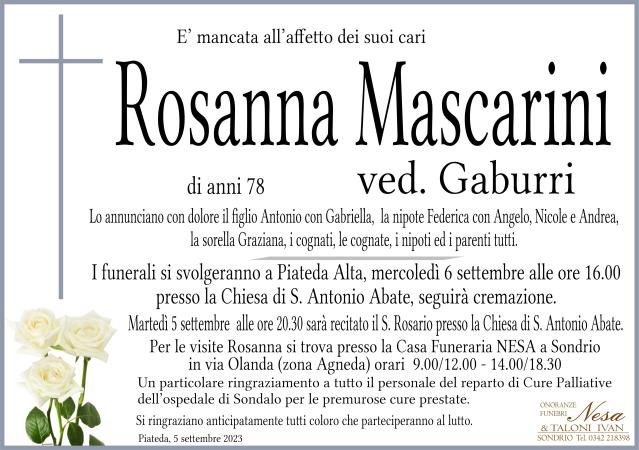 Necrologio Rosanna Mascarini ved. Gaburri
