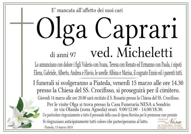 Necrologio Olga Caprari ved. Micheletti