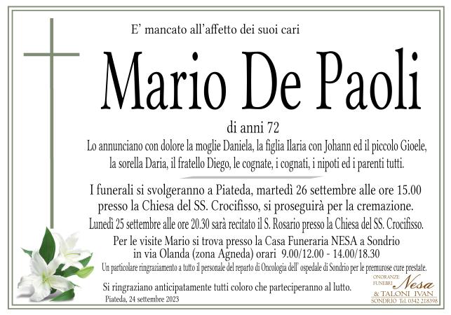 Necrologio Mario De Paoli