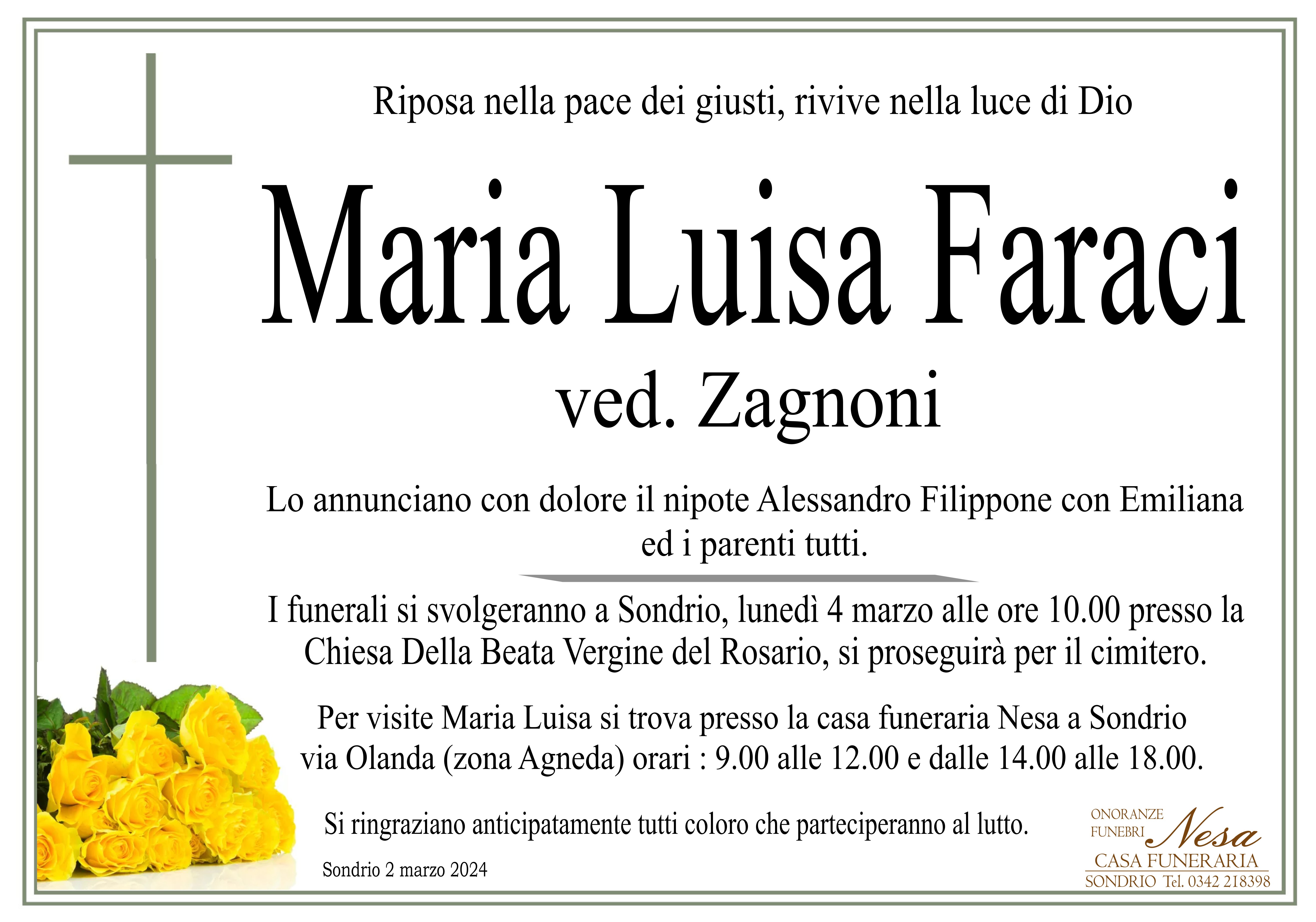 Necrologio Maria Luisa Faraci ved. Zagnoni